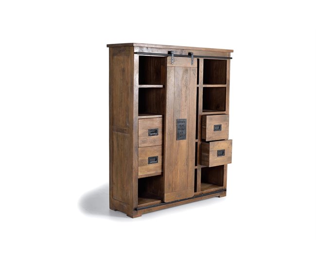 Alacena 1 puerta corredera y 4 cajones en madera de mango Marron