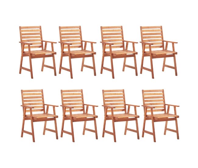 8 Sillas comedor de jardín de madera maciza acacia con cojines Azul