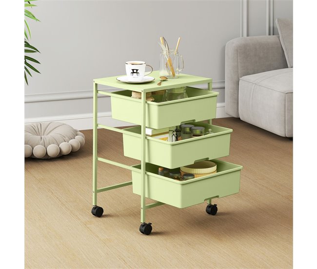 Carrito de Almacenamiento Acero, PP HOMCOM, hogar - cocina Verde
