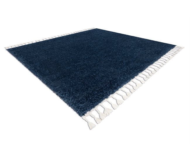 Alfombra BERBER cuadrado 9000 Franjas Bereber Marroquí Shaggy 160x160 Azul