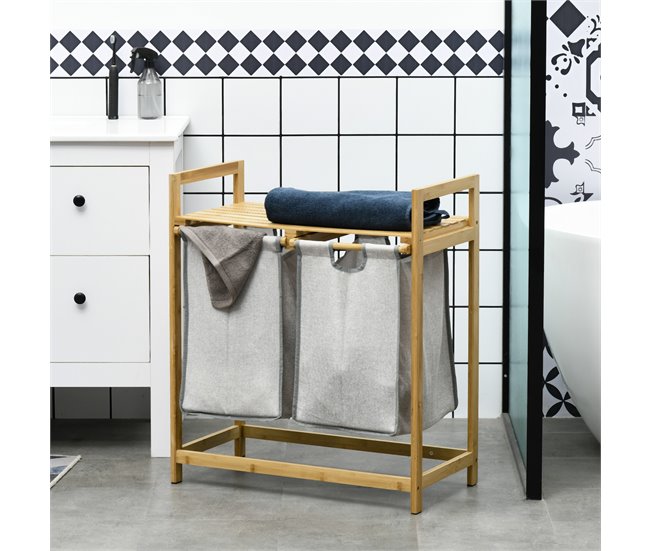 Cesto para Ropa Bambú HOMCOM, hogar - baño Madera Clara