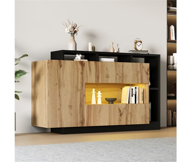 Aparador de mdf con 3 puertas Negro/ Madera