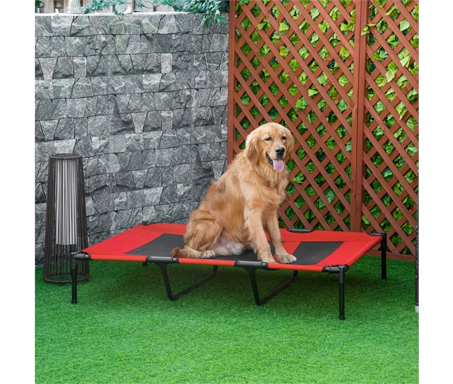 Cama Elevada para Perros Metal y Tela Oxford PawHut Rojo