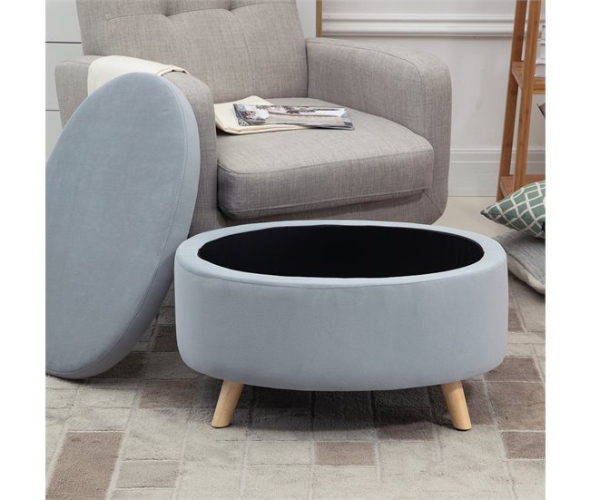 Otomano Puff Poliéster, Espuma, Madera de Caucho HOMCOM 71x51 Gris