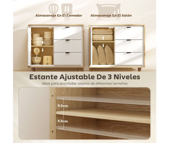 Aparador Melamina de Madera, MDF HOMCOM Blanco