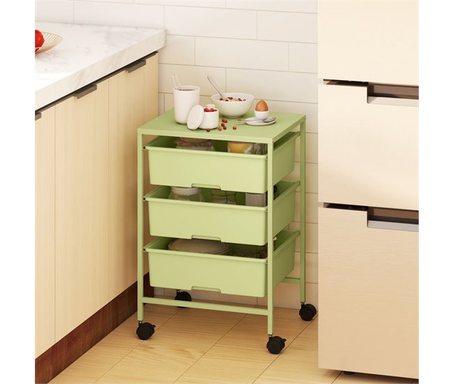 Carrito de Almacenamiento Acero, PP HOMCOM, hogar - cocina Verde