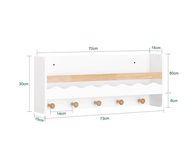 Librería Infantil de Pared con 5 ganchos SoBuy KMB78-W Blanco