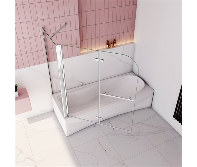 Mampara de Bañera Plegable, 2 Hojas y Panel Fijo,Vidrio Templado Antical con un Toallero 