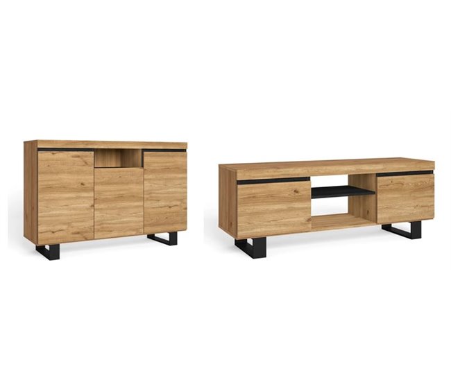 Set Naturale con patas Buffet-Mueble tv 140cm Roble/Negro Marron