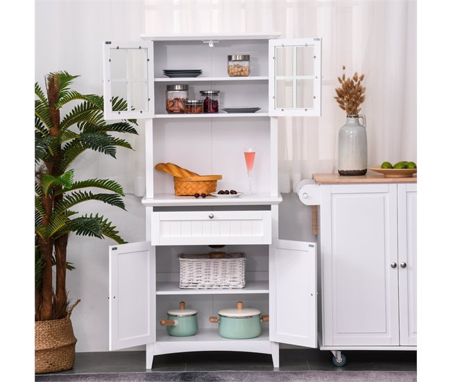 Alacena de Cocina MDF, Vidrio Templado HOMCOM, hogar - cocina 68 Blanco
