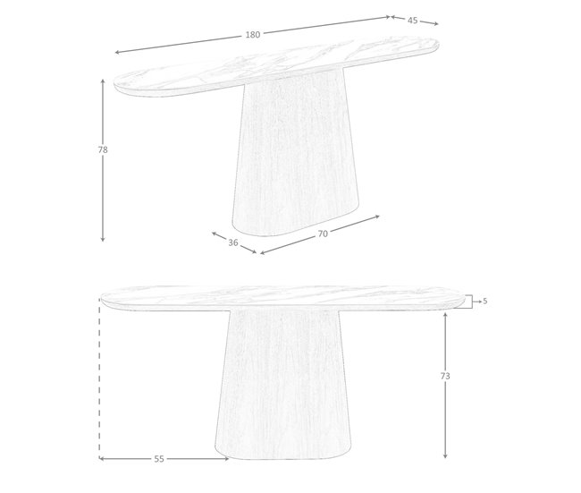 Consola ovalada medio punto mármol porcelánico Nogal