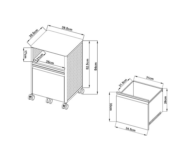 Archivador con ruedas Velvevn 1 cajón acero [en.casa] Blanco