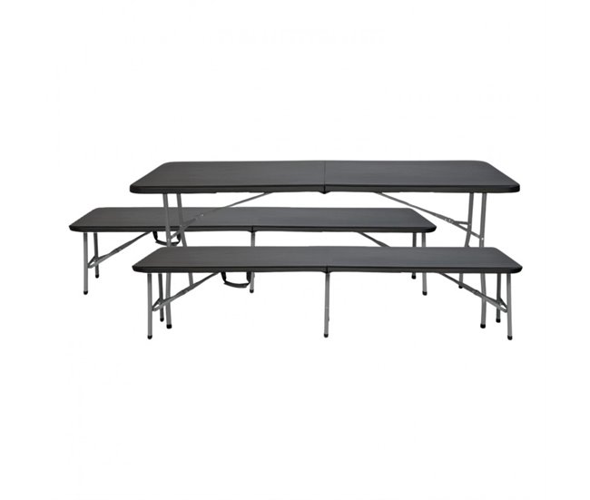 Conjunto Plegable Mesa con 2 Bancos Negro
