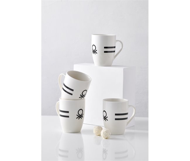 Set mug BLACK&WHITE 4 piezas marca BENETTON Blanco