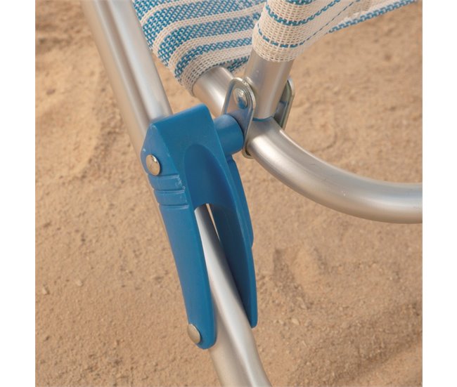 Aktive Silla de playa plegable y reclinable 7 posiciones rayas c/cojín y asas mano Azul