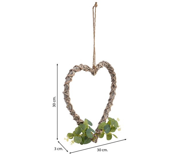 Corazón decoración de mimbre con flores Marron