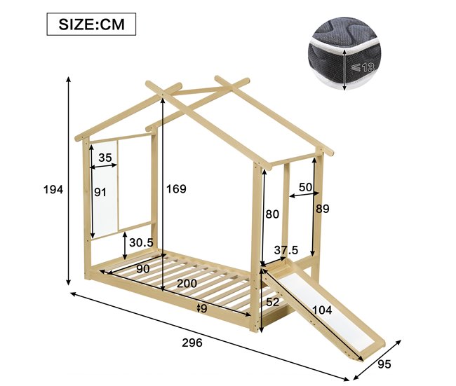 Cama cabaña de madera de pino Natural