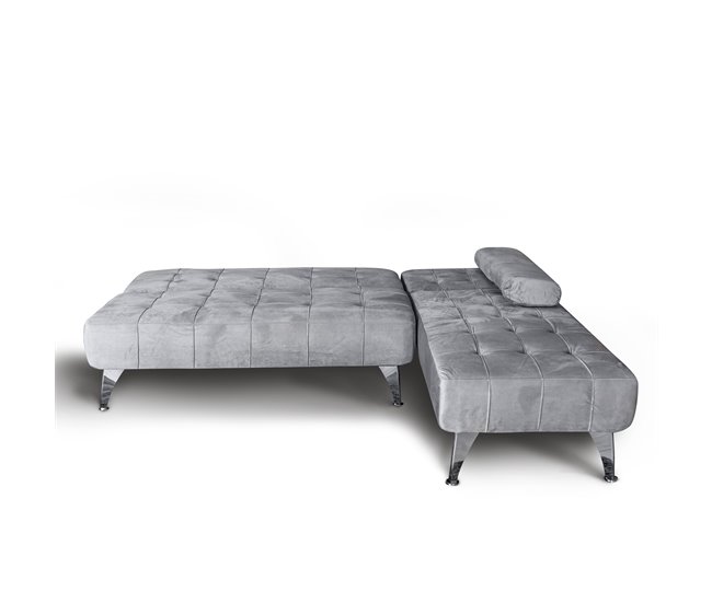 Sofá-cama chaise longue con mesita de centro Gris Claro