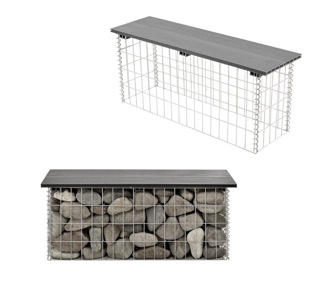 Banco de jardín gavión Friesland WPC 90x25 Gris