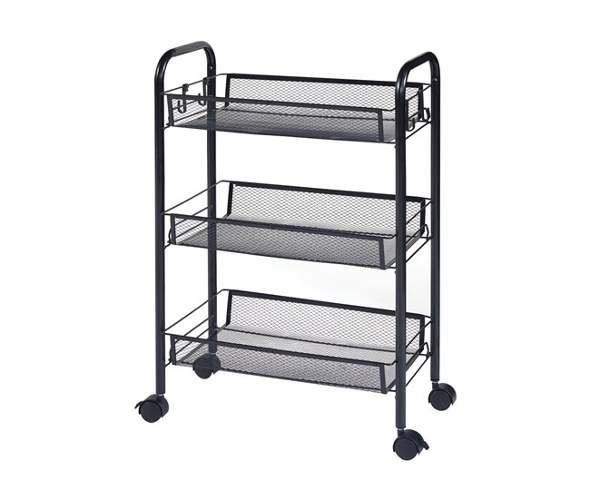 [en.casa] Carrito de cocina Tromsø con 3 cestas acero Negro