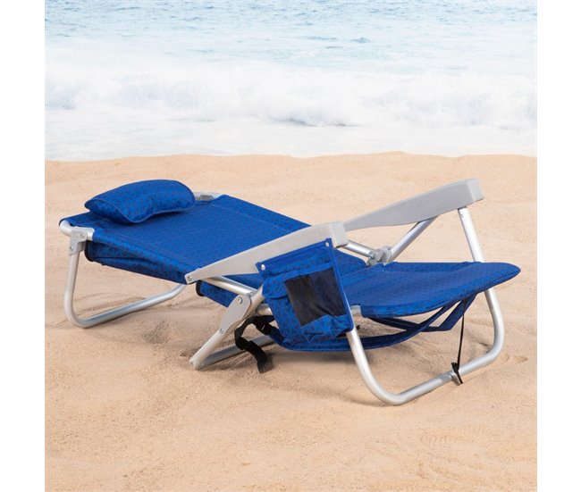 Aktive Silla de playa XXL plegable y reclinable 5 posiciones c/nevera y mochila Azul
