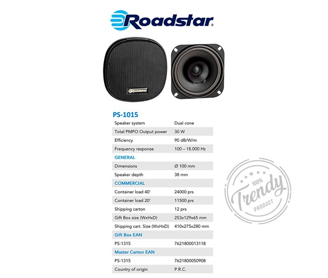 Altavoces de coche Roadstar PS1015 Negro
