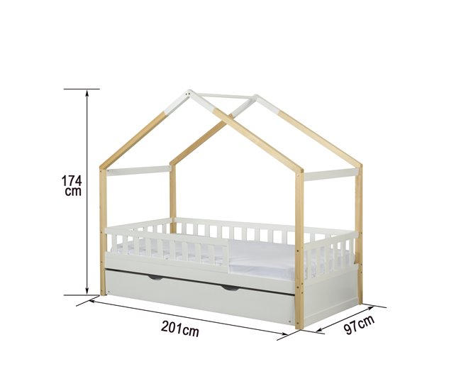 Cama nido WOOD madera maciza 90x190cm blanco natural Blanco/ Madera