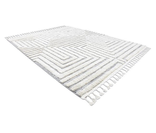 Alfombra SEVILLA Z788 laberinto griego Franjas Bereber 80x150 Blanco/ Gris