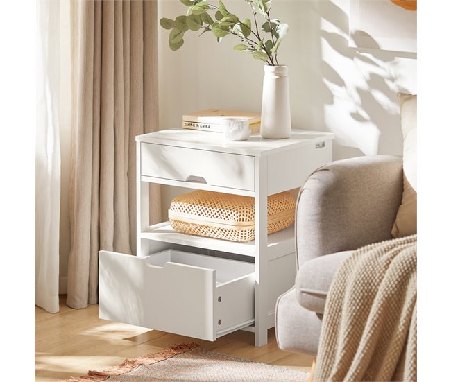 Mesita de Noche Dormitorio con 2 cajones FRG258-W SoBuy Blanco