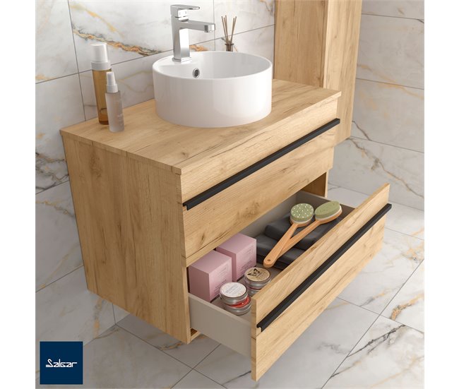 Mueble de baño BORN con perfil de tirador | Lavabo sobre encimera 80 Roble