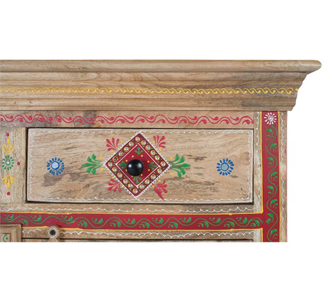 Aparador de cajones y puertas en madera de mango y pintado a mano Multicolor