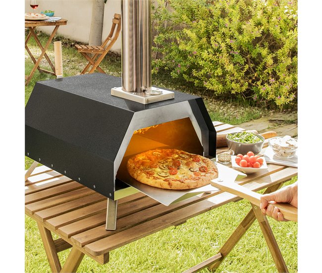 Horno para Pizza de Pellets con Accesorios Negro