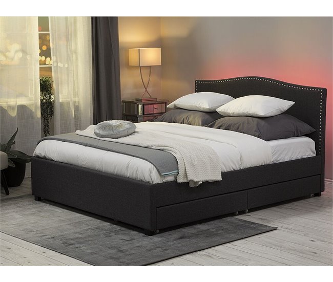 Beliani Cama con somier Poliéster MONTPELLIER 167x213 Gris Oscuro