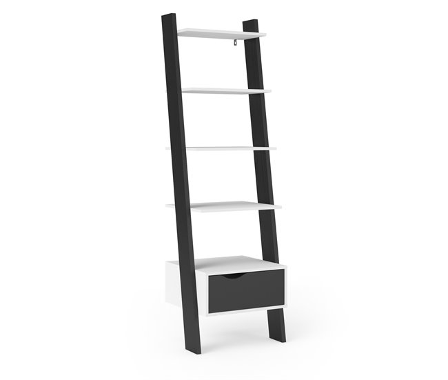 Estantería en escalera con 4 baldas y un cajon DELTA Blanco/ Negro
