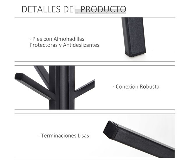 Perchero de Pie Metálico Metal, MDF HOMCOM Negro