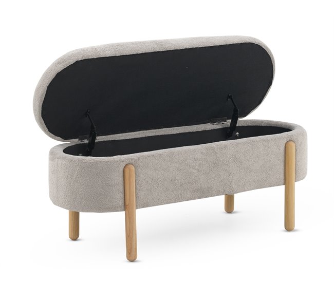 Banqueta-baul tapizada en boucle estructura y patas en pino Gris Claro