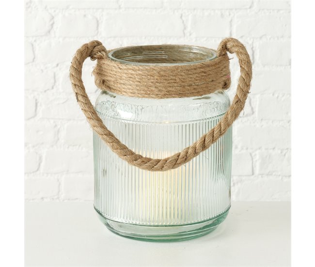 Porta velas de cristal y cuerda RILEO Transparente