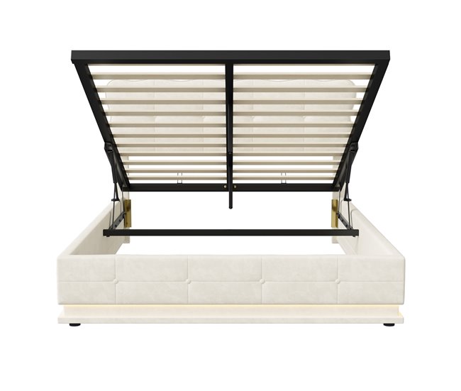 Cama, LED, cama con muelles, cama doble, cama funcional 146x204 Beige