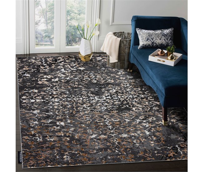 Alfombra DE LUXE moderna 2080 Ornamento vintage - Structural 160x220 Negro/ Gris