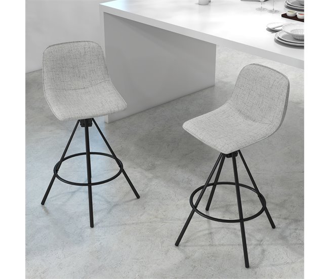 Taburetes de Cocina Poliéster, Espuma, Acero, Tablero Multicapa Gris