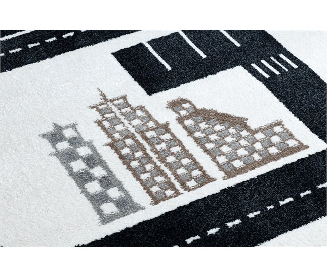 Alfombra FUN Track para niños calle pueblo 80x150 Blanco/ Negro