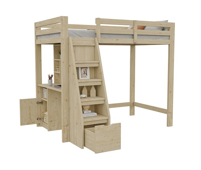 Cama alta para niños 126x205 Natural