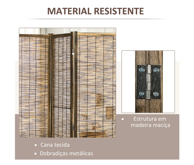 Biombo Madera de Paulownia, Carrizo HOMCOM, hogar - decoración Marron