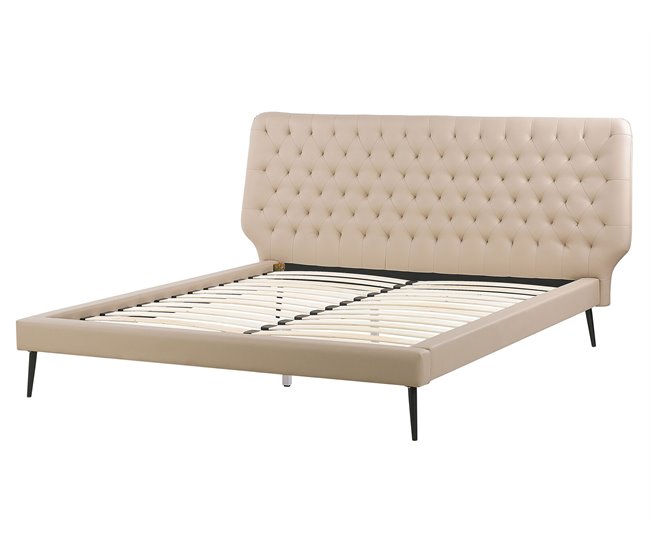 Beliani Cama con somier Piel sintética ESSONNE 219x208 Beige