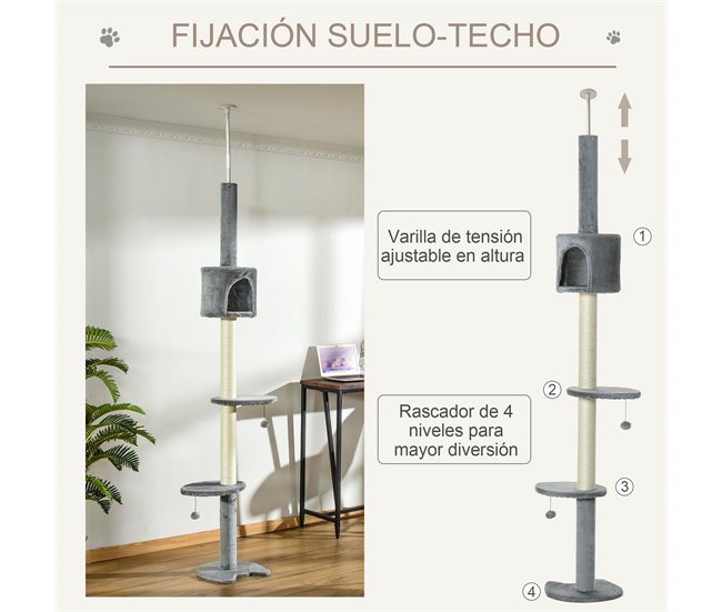 Arbol Rascador Trepador Para Gato Varios Niveles 170 Cm Gris | Envío Gratis