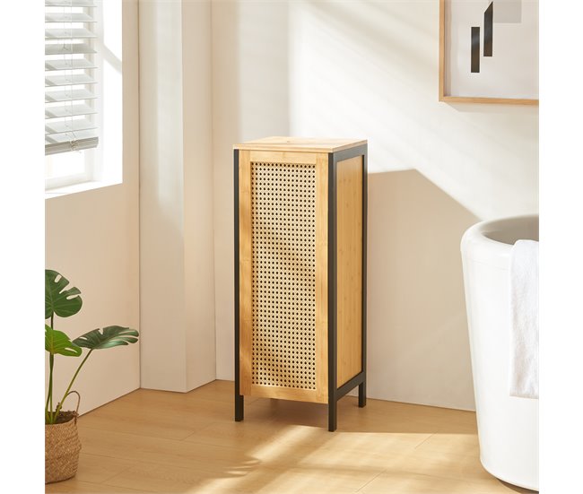 Cesto de ropa sucia Tervola 51 L Negro/ Madera