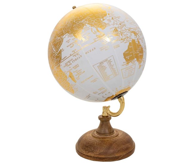 Globo terráqueo de plástico con base de madera Marron