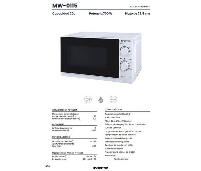 Microondas Infiniton MW-0115 20 L 700 W Blanco