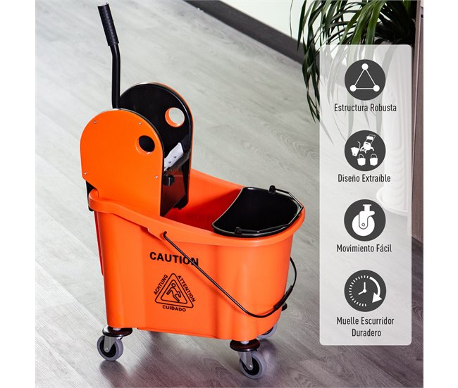 Cubo para Fregona Plástico PP, Metal HOMCOM Naranja
