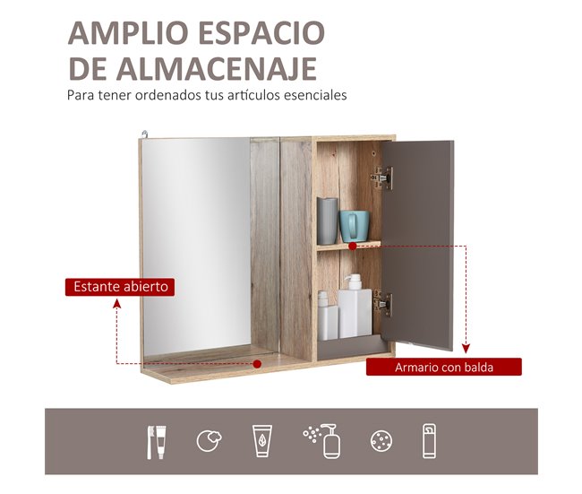 Armario de Baño con Espejo MDF, Melamina de Madera HOMCOM 57 Marron